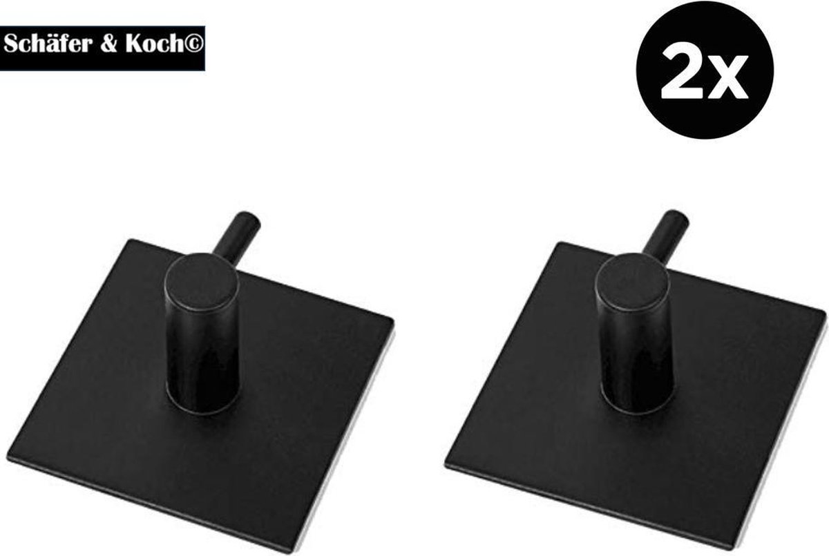 Schäfer &amp; Koch© 'Esbjerg Nero' 2x zwarte badkamer haakjes handdoek