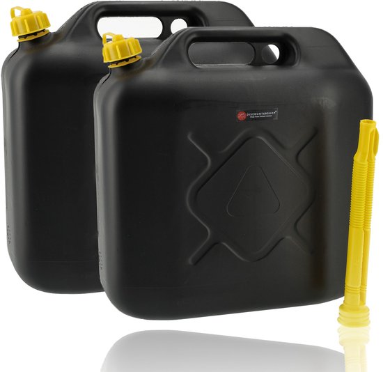 Jerrycan 20 Liter Set van 2 – Kunststof Brandstof Jerrycan Zwart met Schenktuit – Geschikt voor Benzine Diesel Olie – Brandstoftank 2x 20L – Jerrycan Brandstof Opslag Kunststof