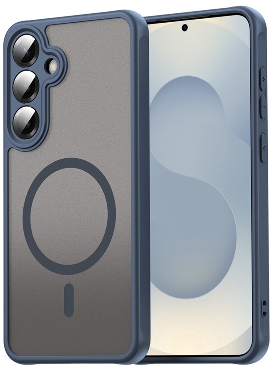 MobyDefend Hoesje - Geschikt voor Samsung Galaxy A36 / Samsung Galaxy A56 - Case Geschikt voor MagSafe - Mat Transparant Met Gekleurde Rand - Blauw
