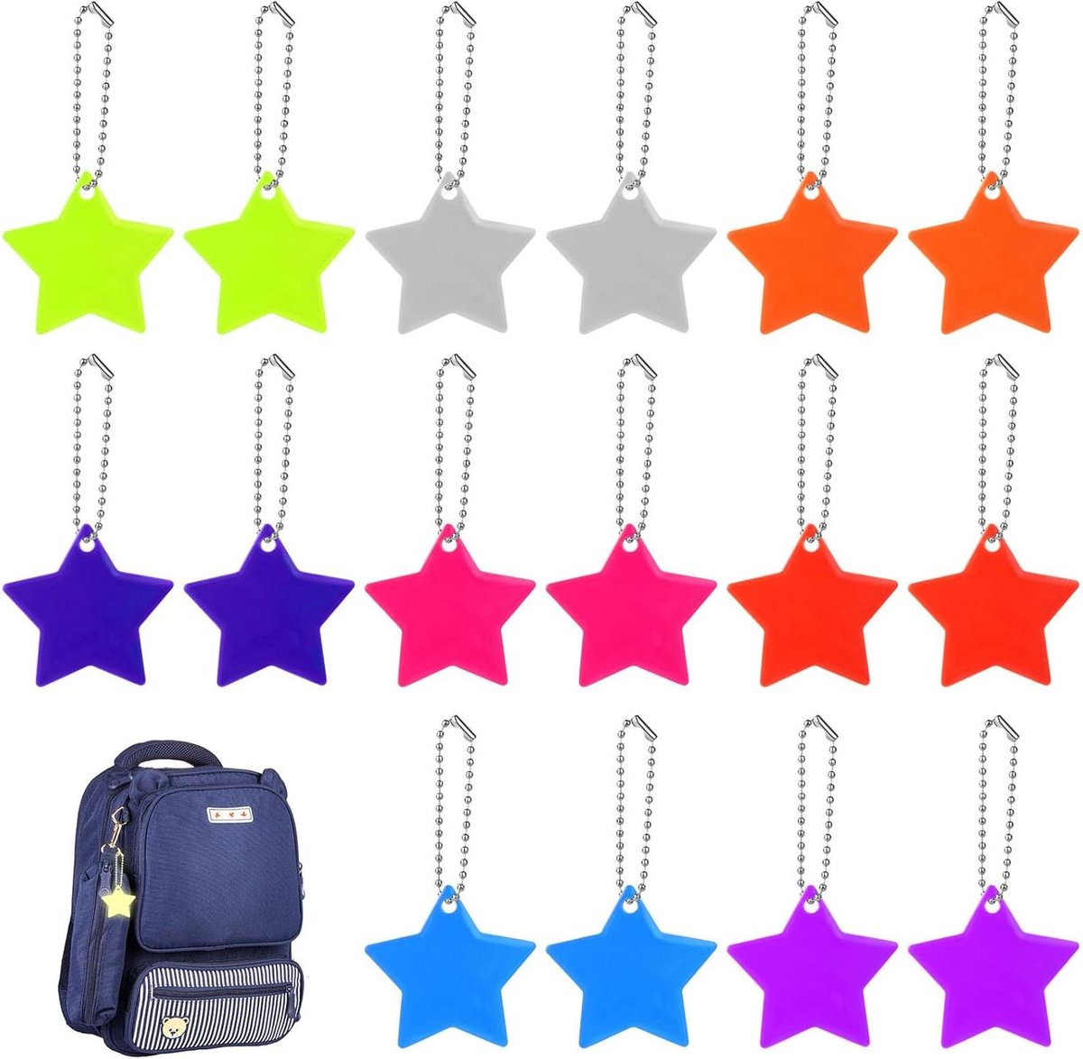 Allecto Plus - Reflecterende veiligheidshangers (16 stuks) voor kinderen - Veiligheidsreflector voor kleding, rugzakken, dieren en kinderwagens - Makkelijk te bevestigen