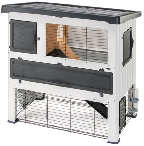 Ferplast Konijnenhok Grand Lodge - Dierenverblijf - 115.5x73x110 cm Grijs Wit