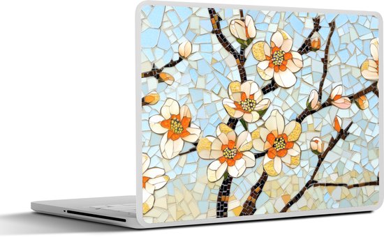 Laptop sticker - 14 inch - Bloesems - Wit - Mozaïek - Tak - 32x5x23x5cm - Laptopstickers - Laptop skin - Cover