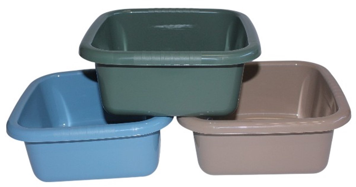 HL - Set 3x stuks - Afwasbakken - Wasbakken - Afwasteil - Afwasbak - Vierkant - 3 Kleuren - 4 Liter - 25x25x11 cm
