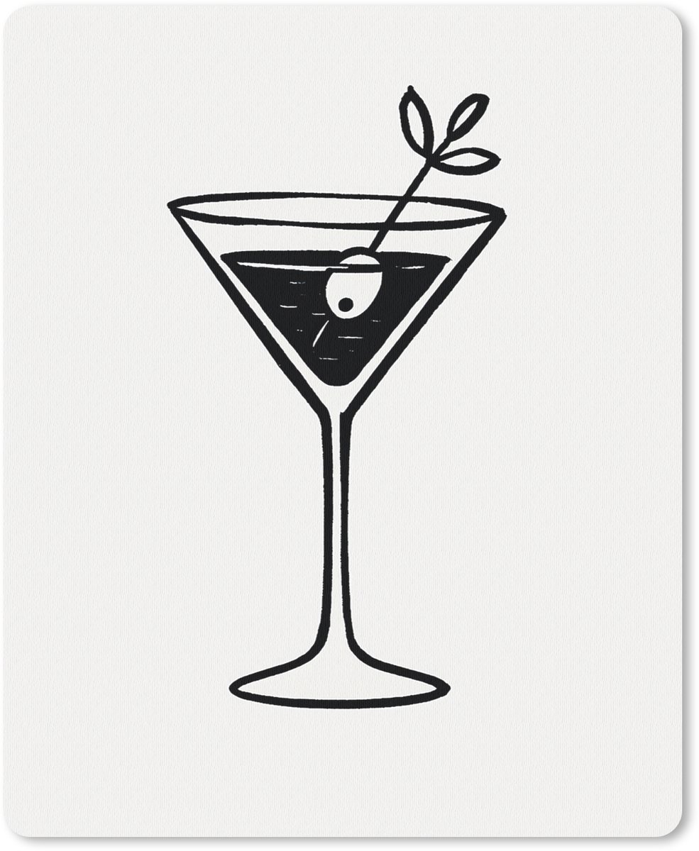 Muismat 19x23 cm - Mousepad Cocktail - Glas - Olijf - Minimalistisch - Muismatten