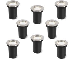 Merkloos 8 Stuks Grondspots LED Draaibaar voor buiten - IP67 Waterdicht - 3 Watt Neutraal wit - Tuinspots en inbouwspots buiten voor in de grond - zilveren behuizing