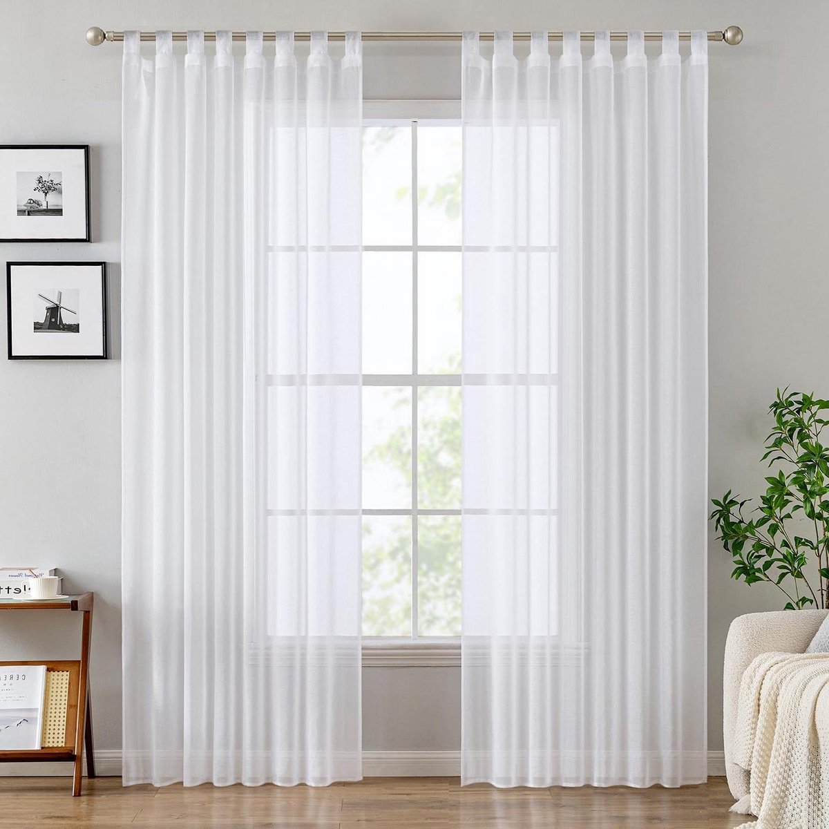 Allecto Plus - Decoratieve Curtina gordijnen set van 2 voor woon- en slaapkamer - wit - 140 x 225 cm