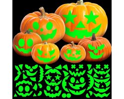 Allecto Plus - 17 Stuks Glow in the Dark Pompoen Stickers voor Halloween Feestdecoratie (4 Vellen) met zoektermen: glow in the dark, halloween.