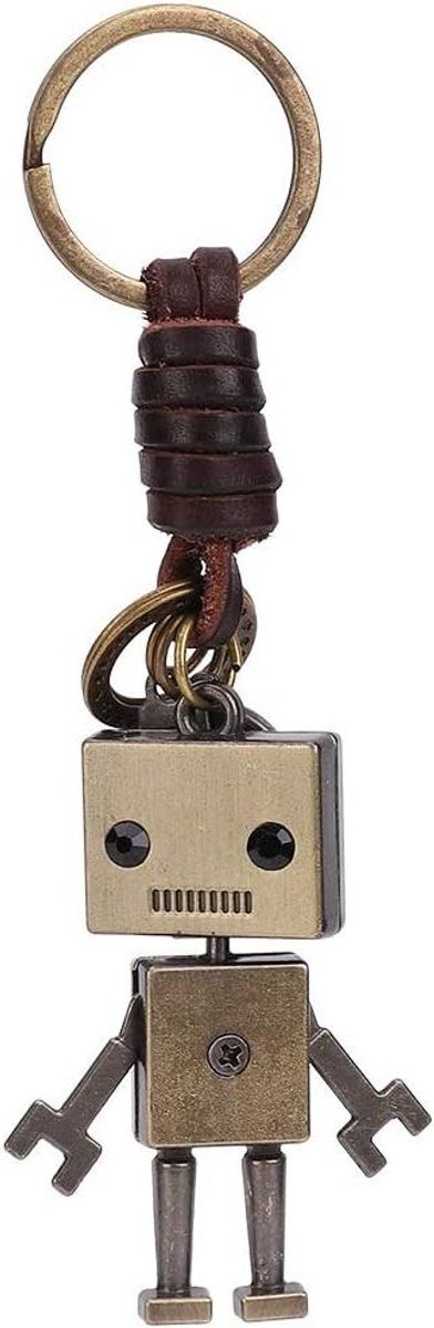 Allecto Plus - Vintage Robot hanger - sleutelhanger lederen touw - charmante sleutel decoratie met ornament
