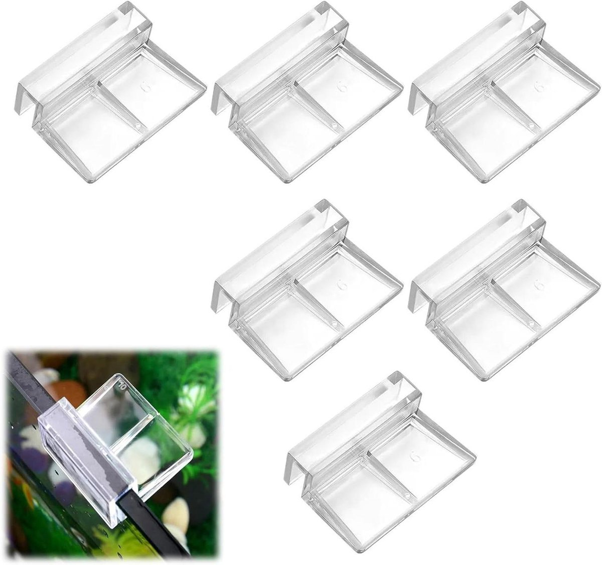 Allecto Plus - Universele glazen afdekking clips 6 stuks voor aquaria - Acrylglas ondersteuning houder - Glazen afdekking accessoires