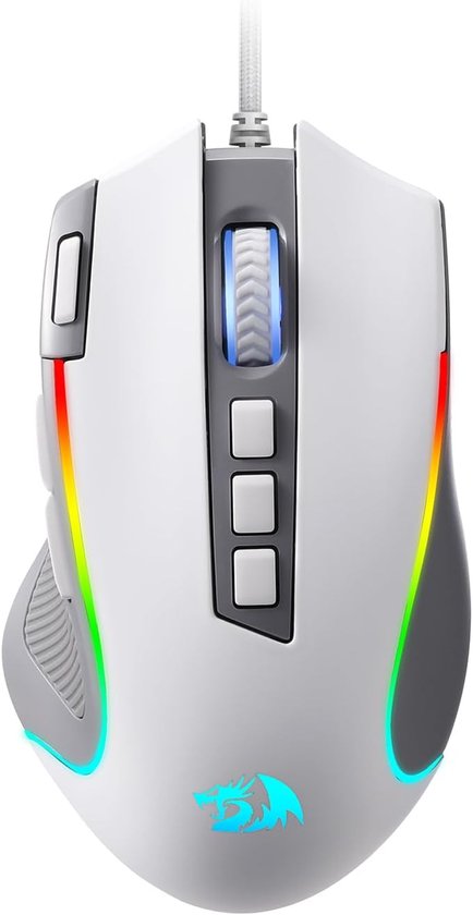 StayPowered RGB Gaming-Muis - Razendsnelle Reacties voor Elke Game - 11 Programmeerbare Toetsen - 8000 DPI - Rapid Fire Button - Ergonomisch Klauwdesign - RGB Verlichting - Matte Grip - Grijs/Wit - Levering Sneller dan Aangegeven!