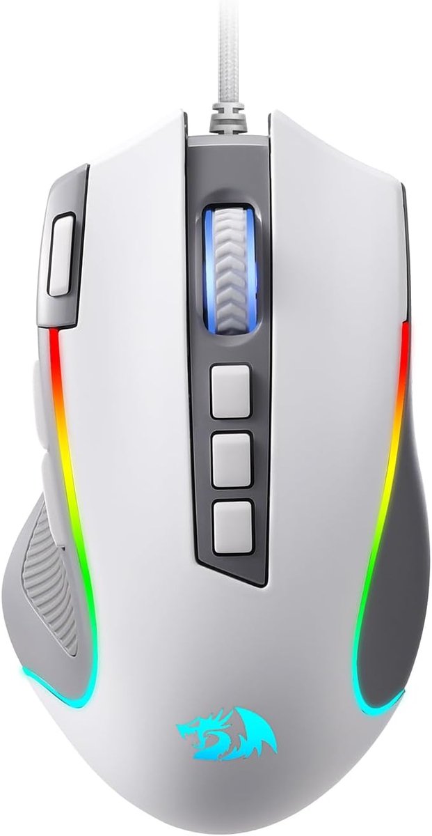 StayPowered RGB Gaming-Muis - Razendsnelle Reacties voor Elke Game - 11 Programmeerbare Toetsen - 8000 DPI - Rapid Fire Button - Ergonomisch Klauwdesign - RGB Verlichting - Matte Grip - Grijs/Wit - Levering Sneller dan Aangegeven!