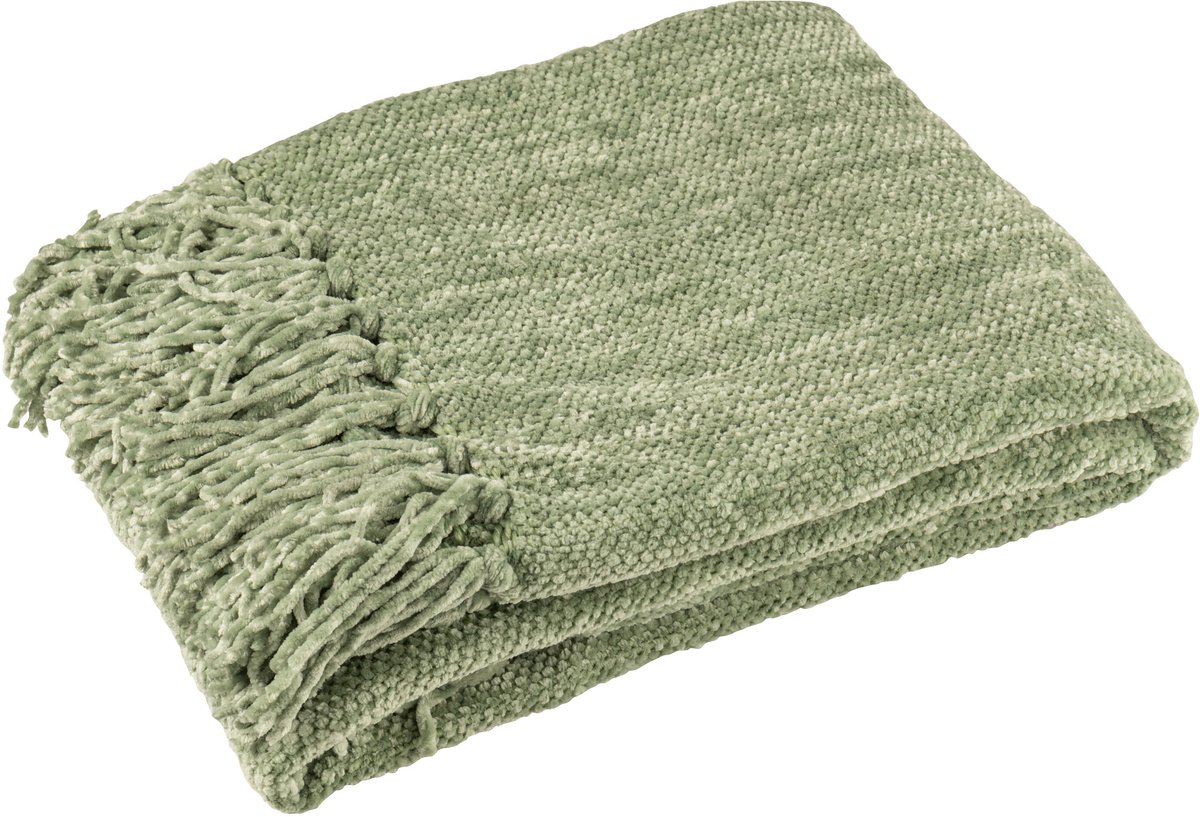 J-Line deken Chenille - polyester - groen