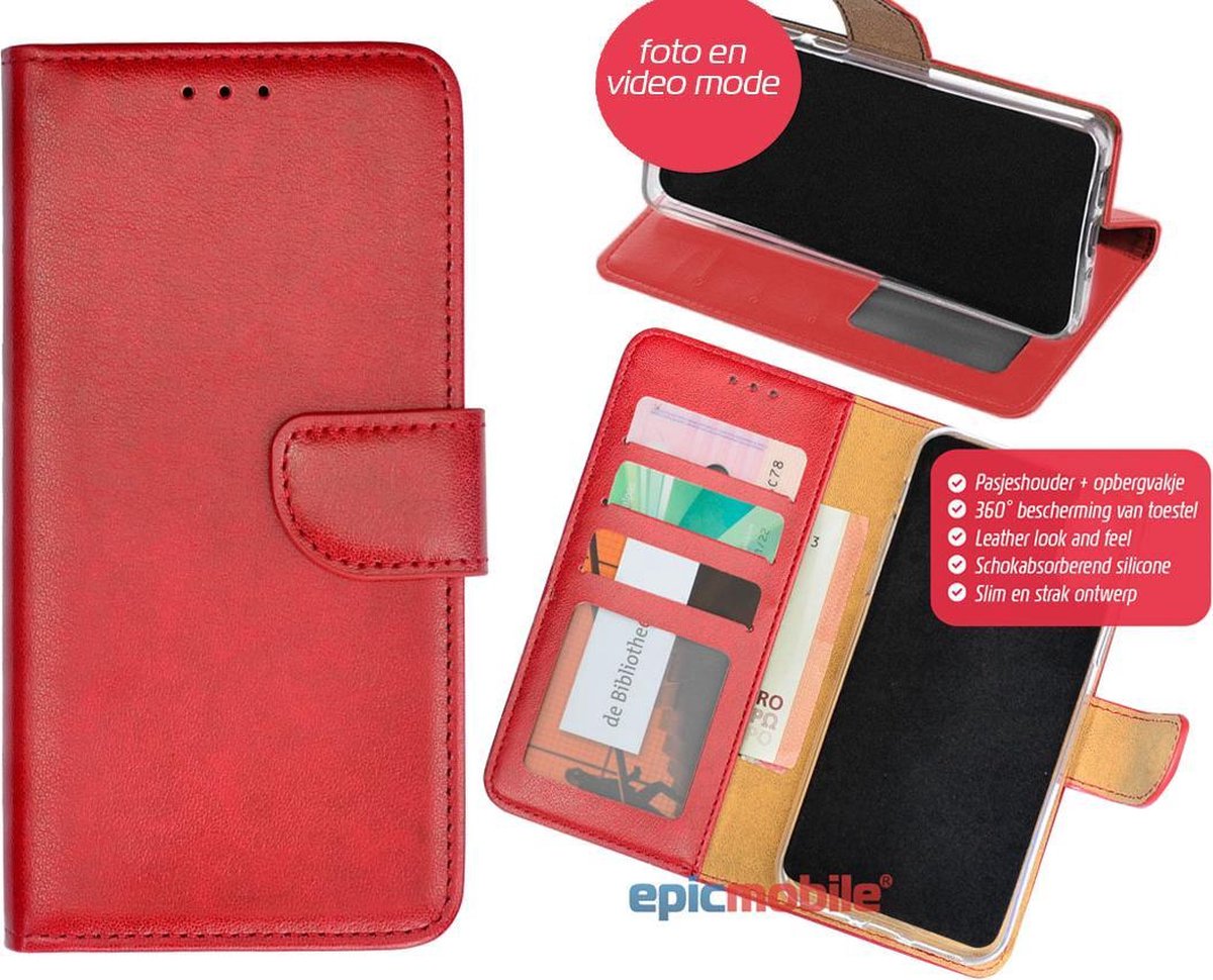 Hoesje geschikt voor iPhone X/Xs Boek hoesje – Wallet portemonnee hoesje - Wijnrood - EPICMOBILE