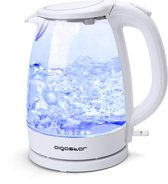 Aigostar Eve 30GON - Glazen Waterkoker met LED - 1,7L - 360° draaibaar - Blauw LED verlichting - 2200W - Wit