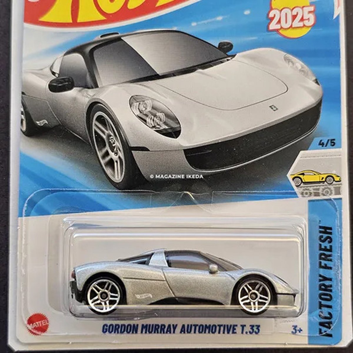 HOT WHEELS GORDON MURRAY AUTOMOTIVE T33 METALIC SILVER 90/250 FACTORY FRESCH 4/5 1:64 LONG CARD