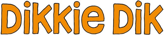 Oranje tekst met zwarte contour: Dikkie Dik.