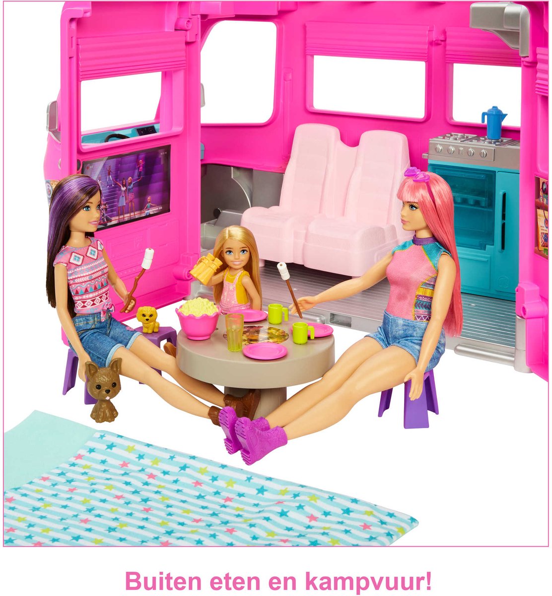 Barbie - Droomcamper Barbie auto - Speelset met Barbie meubels en glijbaan — afbeelding 11
