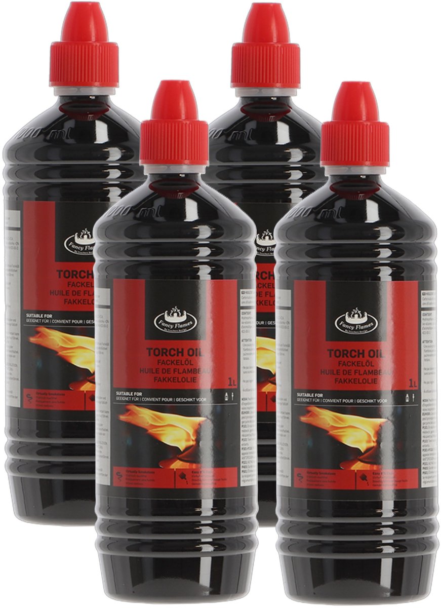 Fancy Flames Fakkelolie - 4x - 1 liter - lange brandduur - voor buitengebruik - roetloos - sfeer maken