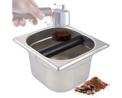 Koffie Knock Box - 17,5 × 16,5 × 10 cm - RVS Espresso Knock Box - Antislip Wasbare Koffiebak met Afneembare Bar voor Thuiskantoor - Zilver