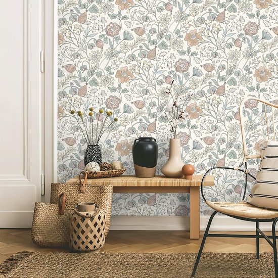 CiCiwind Zelfklevend behang, marineblauw, bloemenbehang, 44 x 300 cm, waterdichte meubelfolie, zelfklevend, vinyl, afneembare plakfolie, bloemen, wandkasten, decoratief zelfklevend behang, zelfklevend