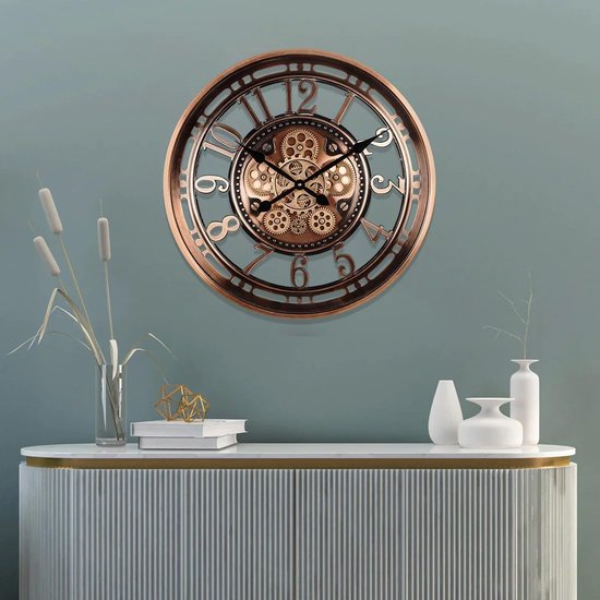 Horloge murale Fresco Modern en Koper et bronze avec Engrenages mobiles – Style industriel, élégant et fonctionnel