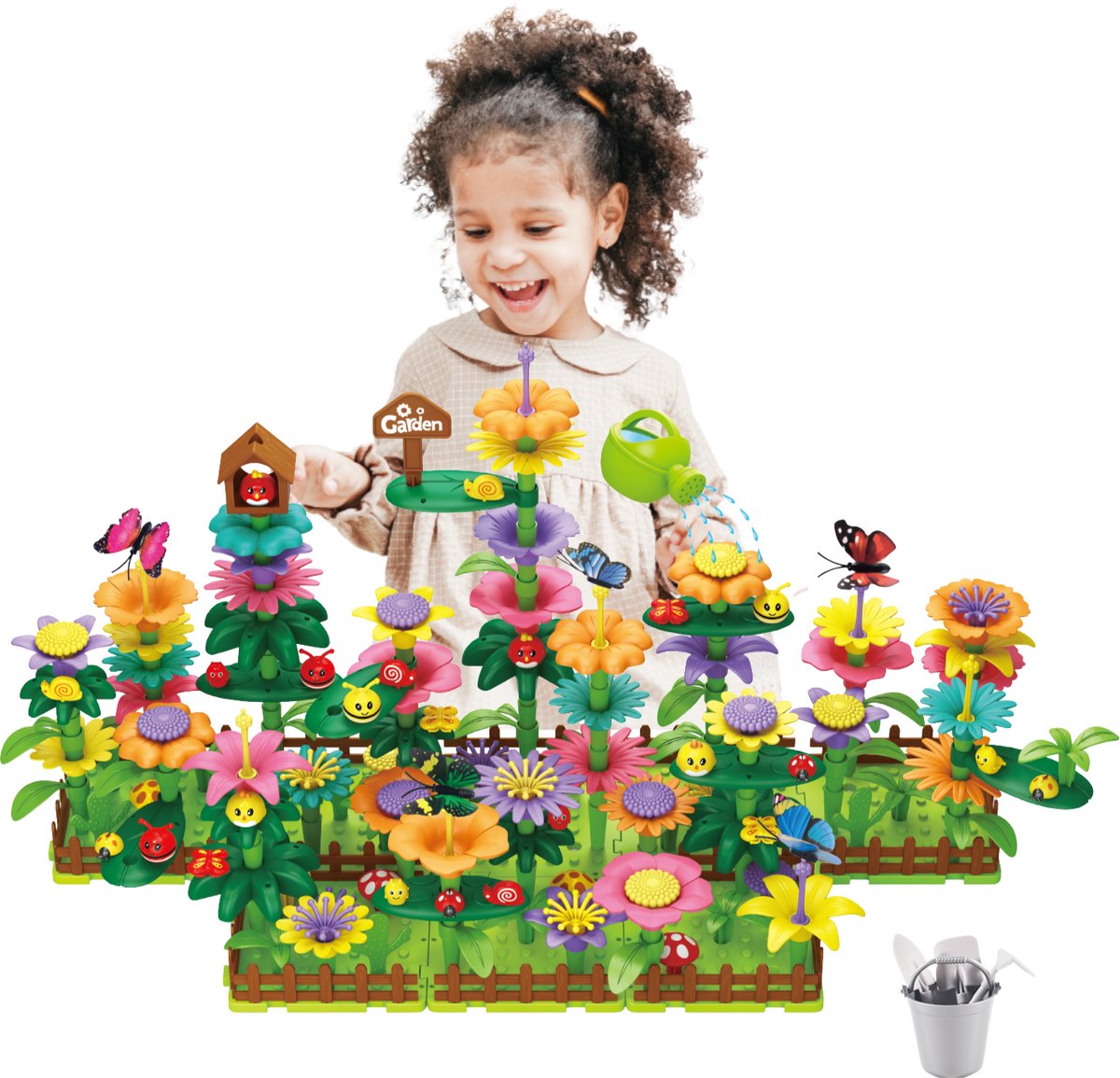 Bloemen bouwpakket met insecten XXL 282 stukken- Speelgoed meisjes 3/4/5 jaar - Bloementuin speelgoed 6 Jaar - Montessori Speelgoed Meisjes 4 Jaar - Cadeau Meisje 6 jaar 7 jaar - Kinderspeelgoed 5 jaar