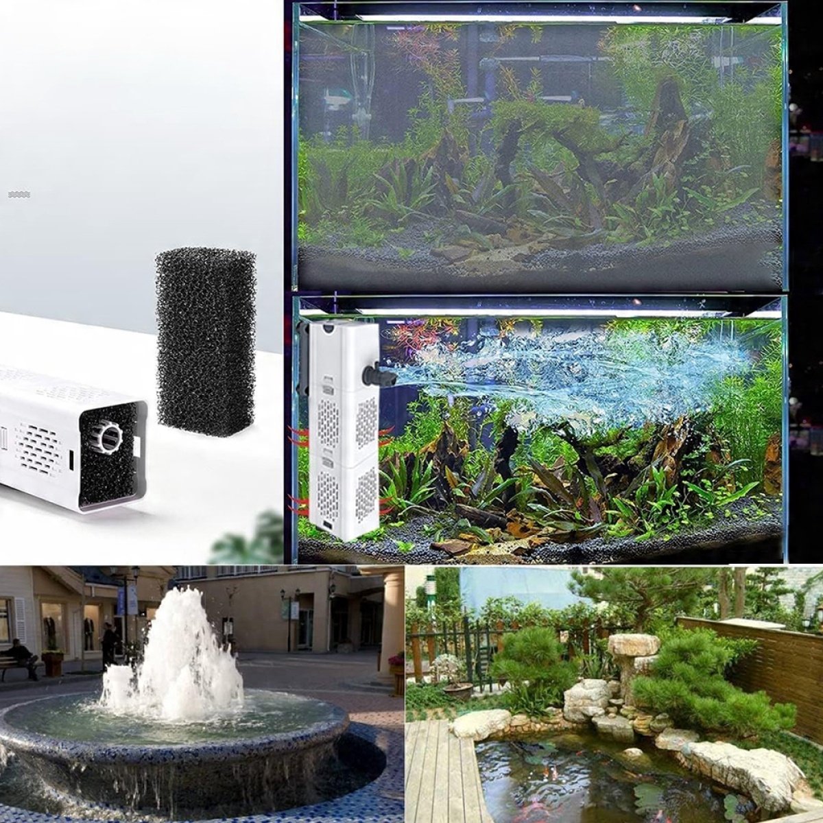 Waterpomp - Aquarium Filterpomp 6W - 500 L/Uur Capiciteit - Met 3 Uitlaten & Biologisch Spons - IP68 Waterdicht - Voor Vissenkom & Vijver - Eenvoudige Installatie – foto 4