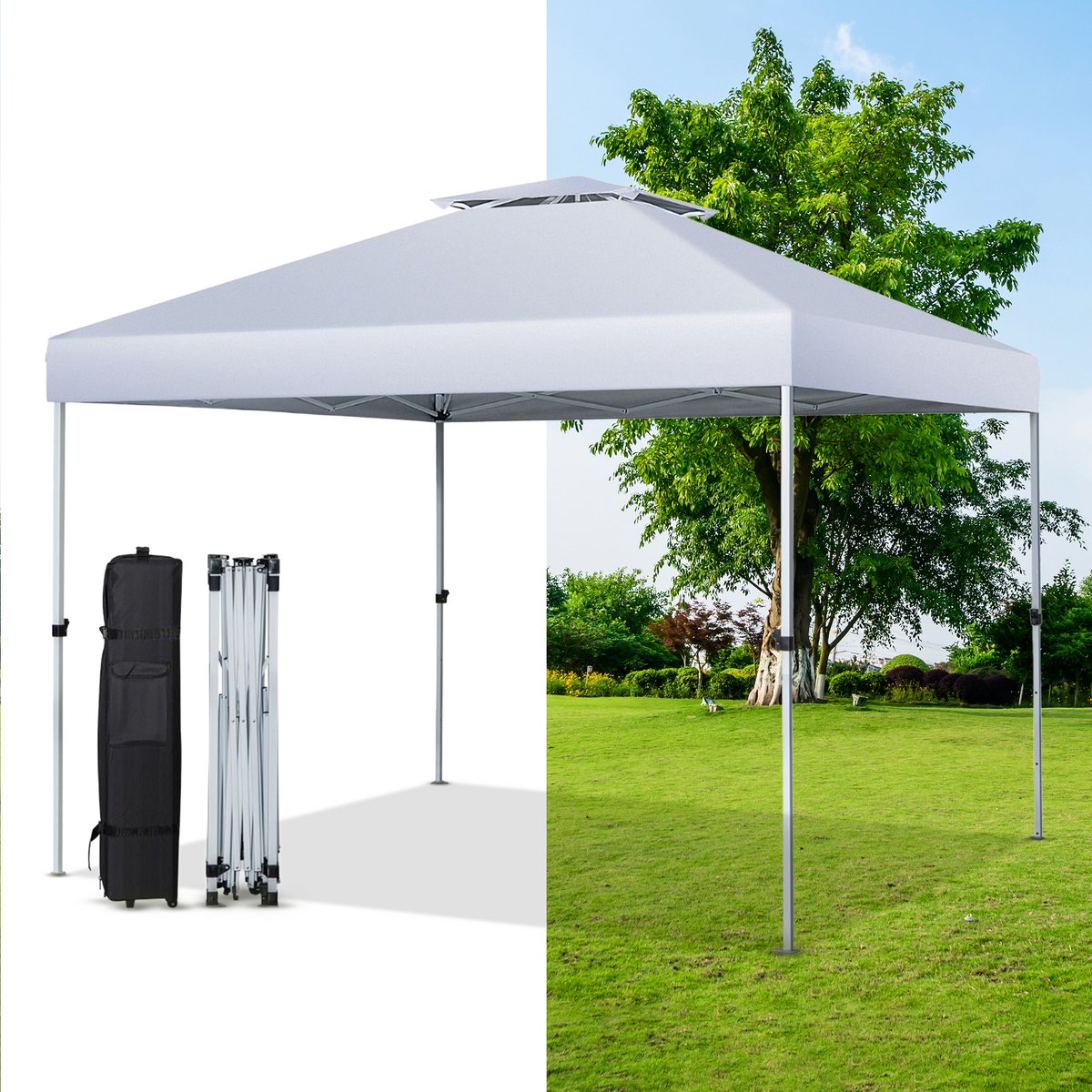 Partytent opvouwbaar - 3 x 3 m - Paviljoen - Easy up - Waterdicht - Weerbestendig - Zilverwit