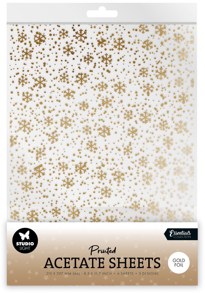 Acetate sheets Snowflakes gold - Essentials nr. 16