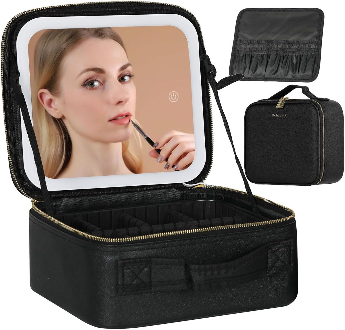 Make-Uptas - met LED - Verlichte Spiegel - Verstelbare Helderheid - Make-Up Organizer - Zwart