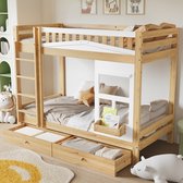 Bol.com Stapelbed - kinderbed met raam - met valbeveiliging - veilige leuning - twee lades op wielen - veel opbergruimte - natur... aanbieding