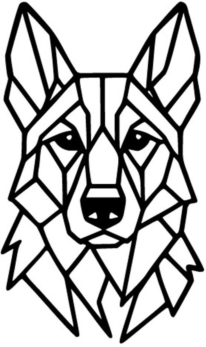 Geometrische hond 4 Duitse herder kop -- Wood Cut out Wall Art by Cutting Edge Design ---- Cadeau Stijl Living Bureau Slaapkamer Decoratie Kunstwerk Home Strak Huisdier Uniek Wandversiering Hobby
