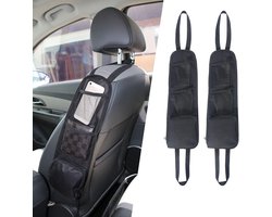 Auto-organizer - 2 stuks opbergzakken voor de zijkanten van de autostoel - met 3 zakken - net ophangtas voor de voorstoel - voor kleine spullen in de auto - duurzame opbergtas voor bekerhouders - past op alle voertuigen - 42x14x2cm