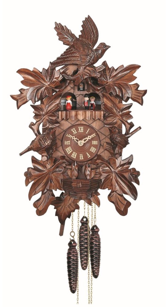 Engstler 640_QMT - Koekoeksklok - Kwarts - Notenhout - met muziek met dansend paar - 46 cm