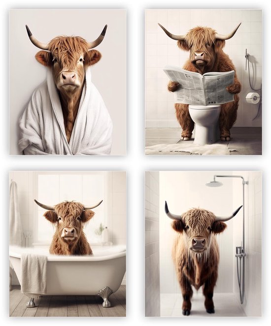 Grappige Badkamer Humor Muur Decor Panda Geit Kip Zittend Op Het Toilet Een Krant Lezen Poster Art Print Canvas Schilderij kopen vanaf een prijs van 0.72