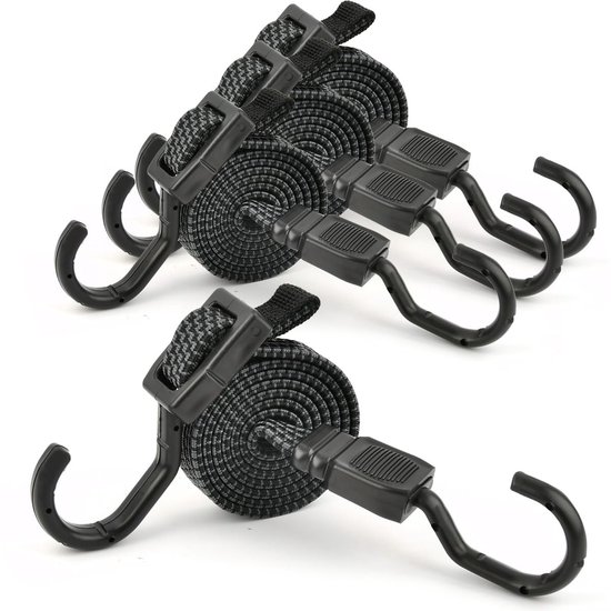 Spanrubber met karabijnhaak, expander met karabijnhaak, set van 6, rubberen banden, spanbanden met haken, bagagespanner, 30 cm, 60 cm, 90 cm, extra sterke rubberen spanner voor zonnezeil, tarps, tuin