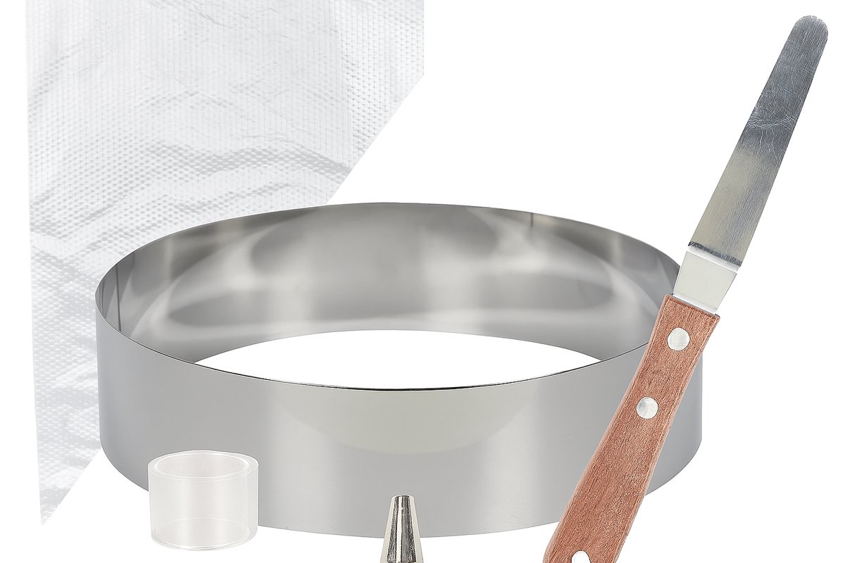 Ronde Bakvorm Ø25 x 4 cm – Taartvorm inclusief Spuitzakken & Bakspatel – Complete Bakset voor Cake, Taart & Biscuit – Ovenbestendige Bakvorm – Zilver