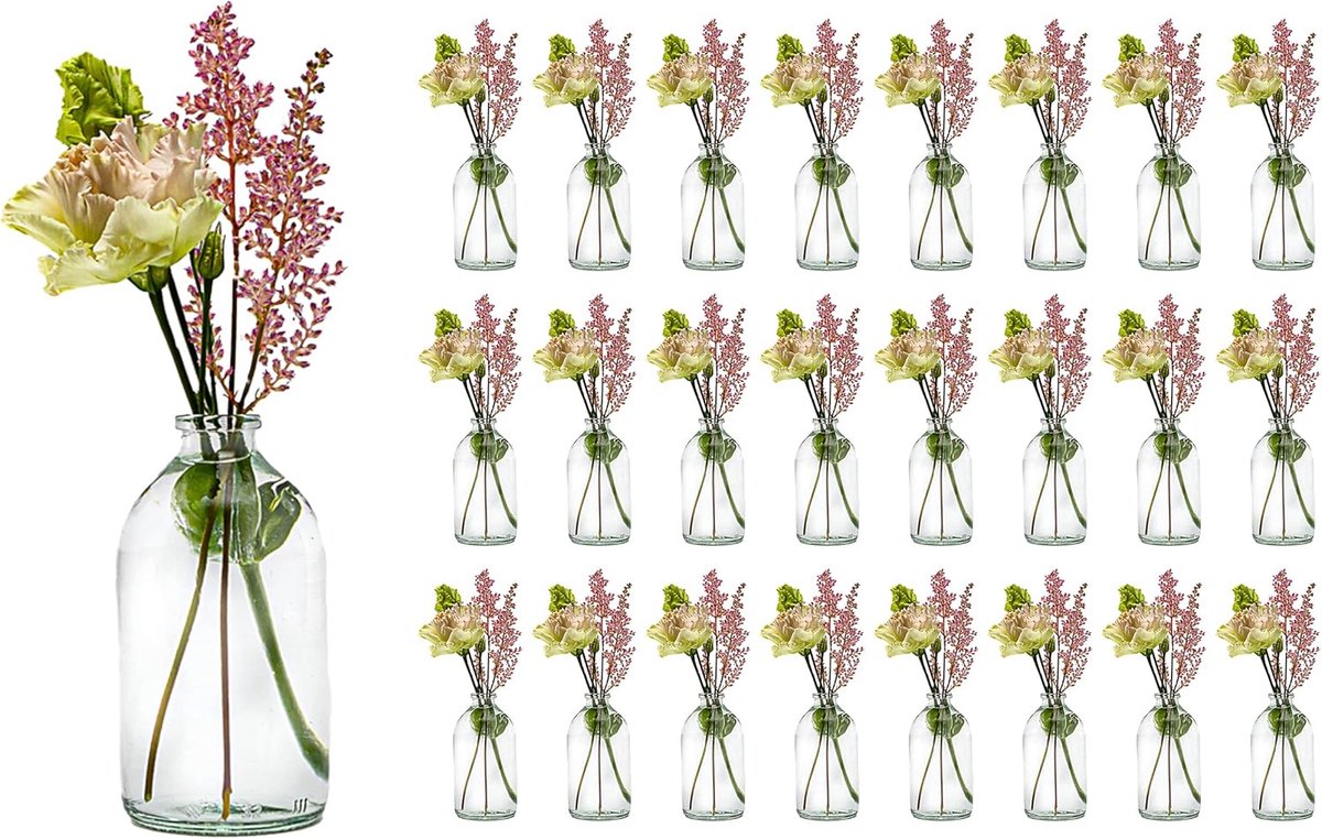 Famanu - Mini-vaas, glazen flesjes, kleine flesjes, tafelvazen, set glas, decoratieve flessen, vazen, bruiloftsdecoratie