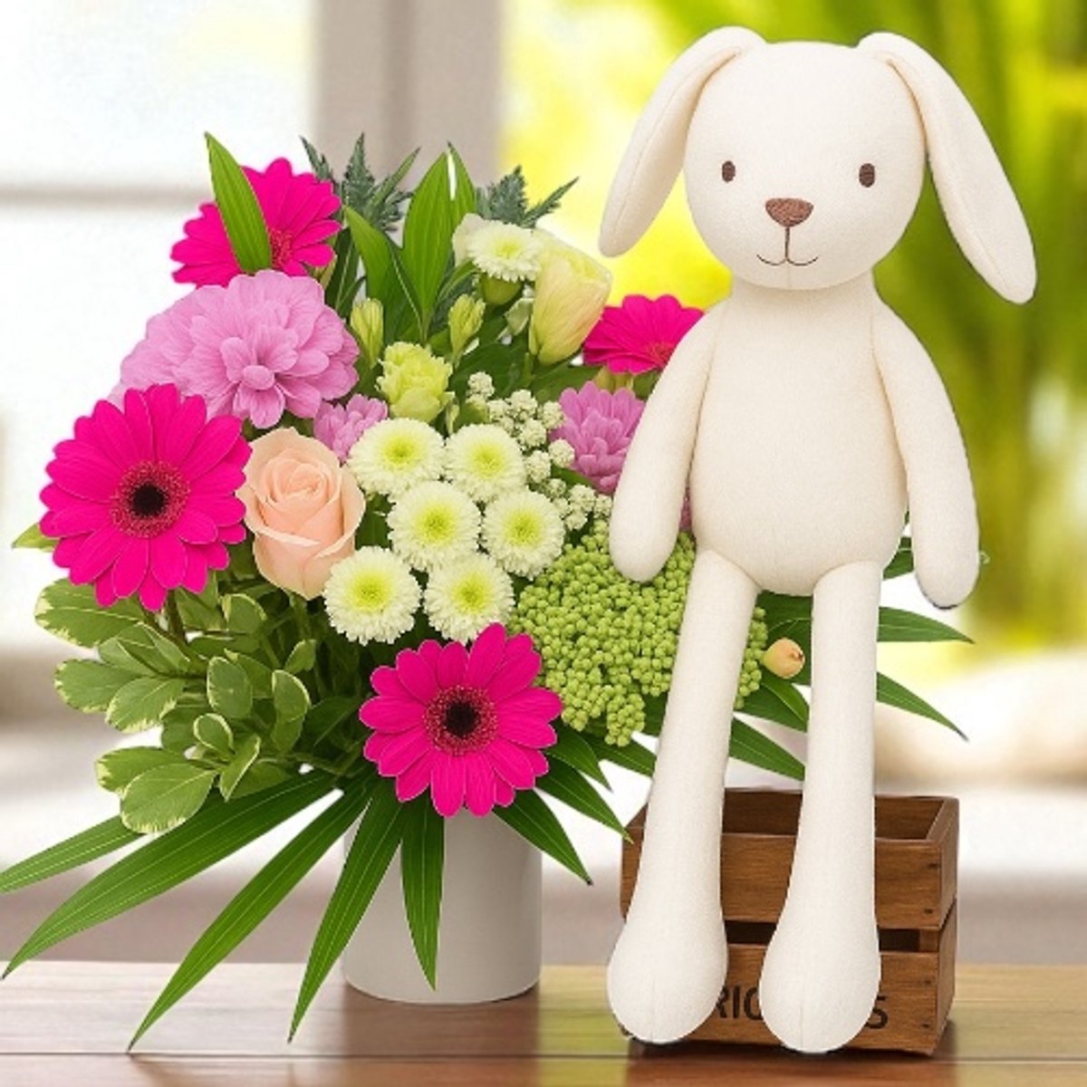Geboorteboeket Meisje met Knuffel Konijn