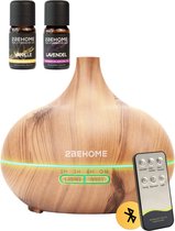 2BEHOME Aroma Diffuser 550ML met Afstandsbediening - 2 Etherische Oliën - Lichte Houtlook - Aroma Diffuser Luchtbevochtiger - Luchtverfrisser - Geurverspreider voor Aromatherapie - Aromadiffusers - Etherische Olie Lavendel