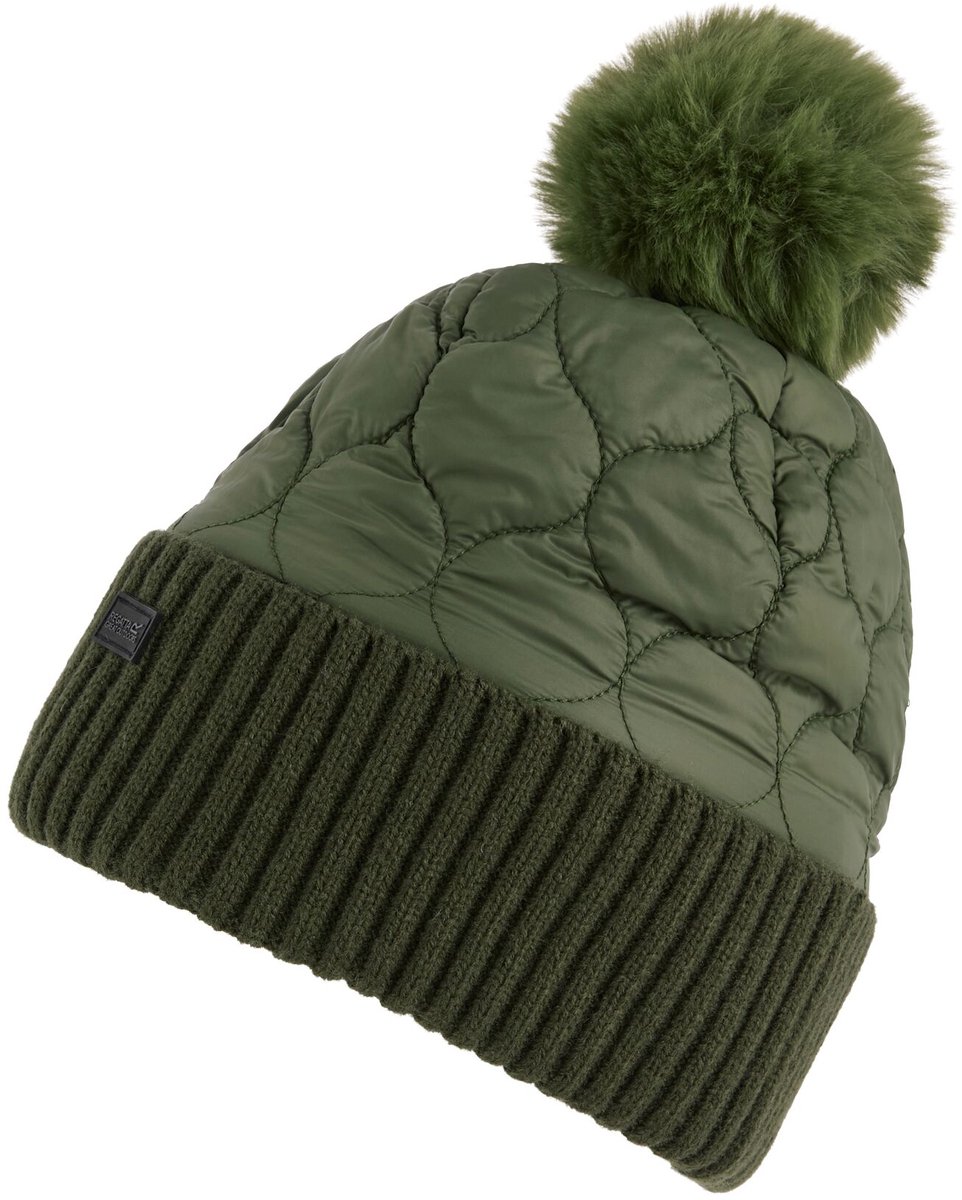 Doorgestikte regenproof unisex muts met pompon Groen