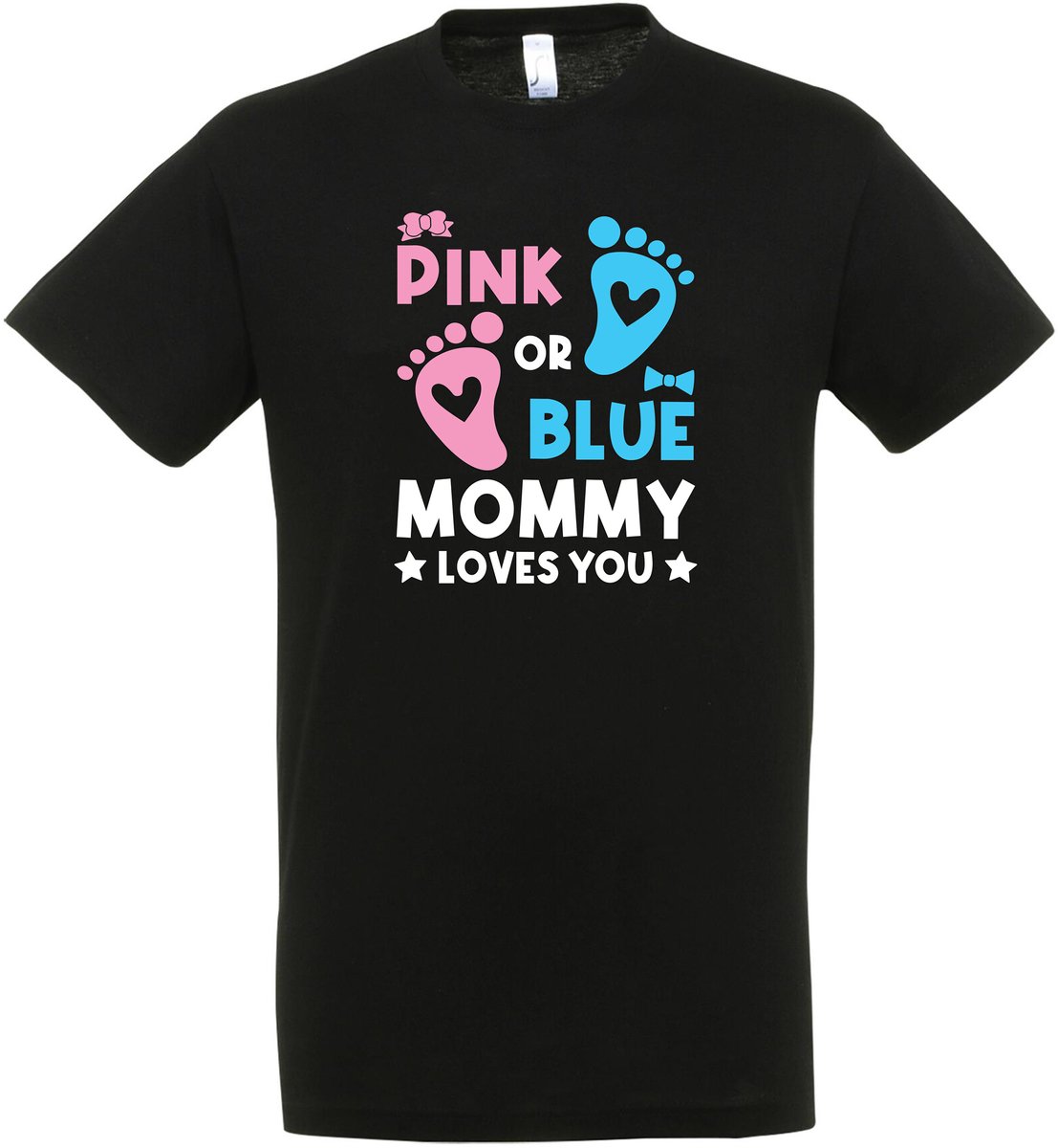 Pink or Blue Mommy Loves You T-shirt - Gender Reveal Party T-Shirt – Team Roze of Team Blauw – Zwangerschap Aankondiging Shirt – Baby Geslacht Onthulling Kleding – Mama Papa Familie Matching Outfit - Maat S