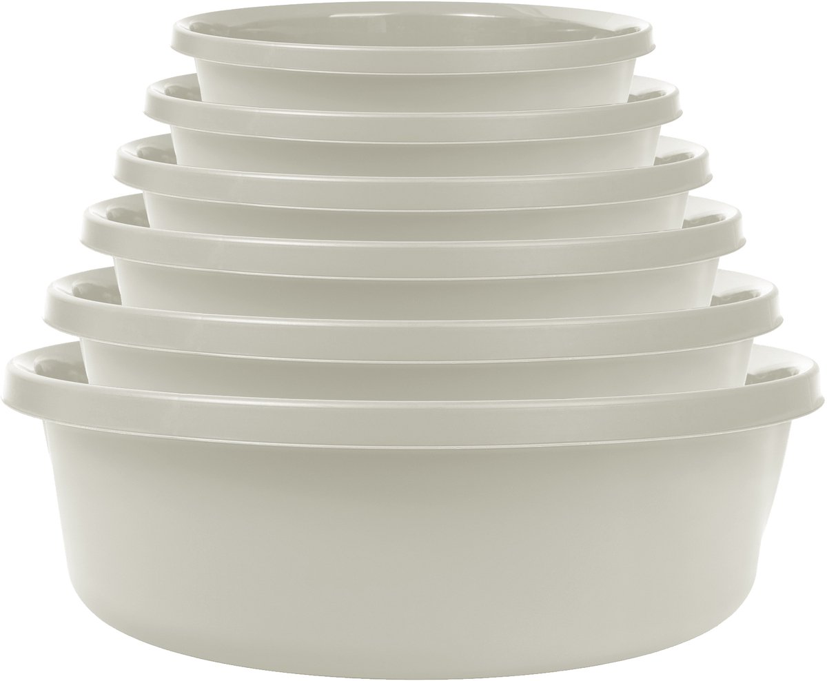 KADAX Matte plastic wasbak, kunststof kom, ronde spoelbak, robuuste waskom, huishoudwaterkom voor badkamer, multifunctionele kuip (crème, 4 liter)