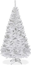 Volledige witte kunstkerstboom met een brede, volle uitstraling en een metalen standaard.