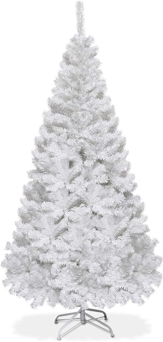 COSTWAY Kunstkerstboom 180 cm - Realistische Kunststof Kerstboom met sneeuw - met metalen standaard - pvc 650 takken - Wit