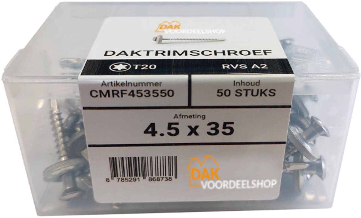 Dakvoordeelshop Daktrimschroef RVS A2 4,5 x 35 mm verpakt per 50 stuks