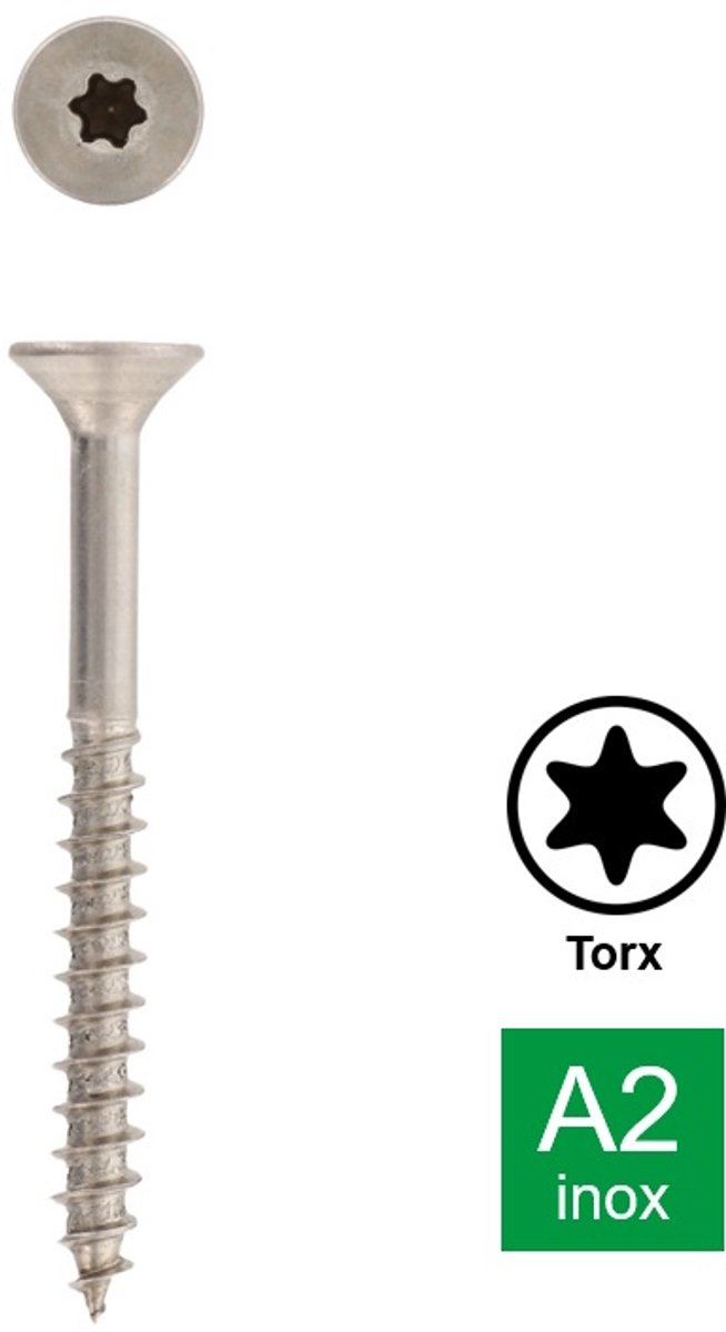 Schäfer en Peters Spaanplaatschroef Verzonken Versterkte kop TX25 - 6.0 x 60/36 mm (100 stuks) - RVS A2 - Deeldraad