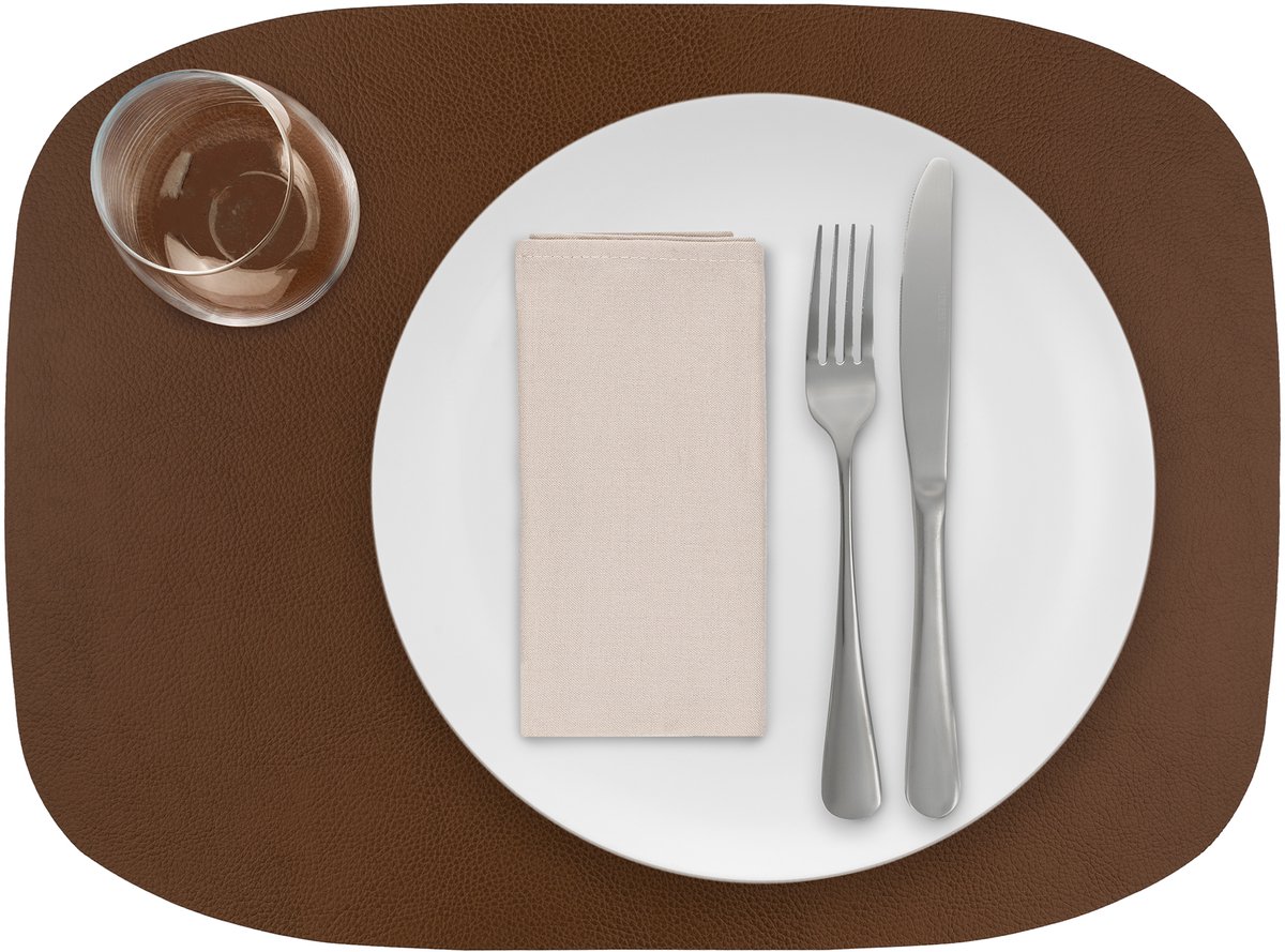 1x Skinnatur Placemat leder – Cognac – bruin – 45x33cm - gerecycleerd leer – tafeldecoratie - onderlegger