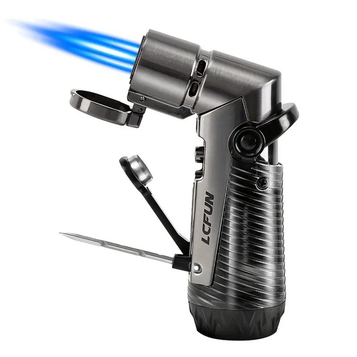 K&R Ventures® Turbobrander – Jet Flame Stormaansteker – Windproof Navulbare Brander voor BBQ, Cocktail Smoker, Kaarsen & Crème Brûlée – Zwart