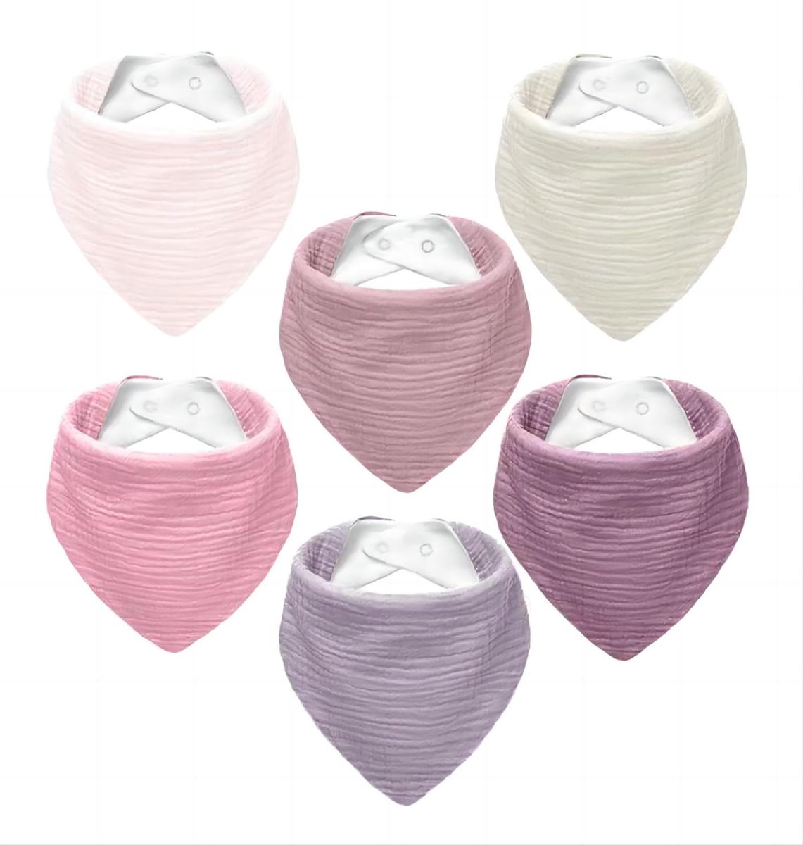 6-delige Baby Slabbetjesset - Mousseline - Verstelbaar - Vierkante Nekwarmer - Voor Jongens en Meisjes